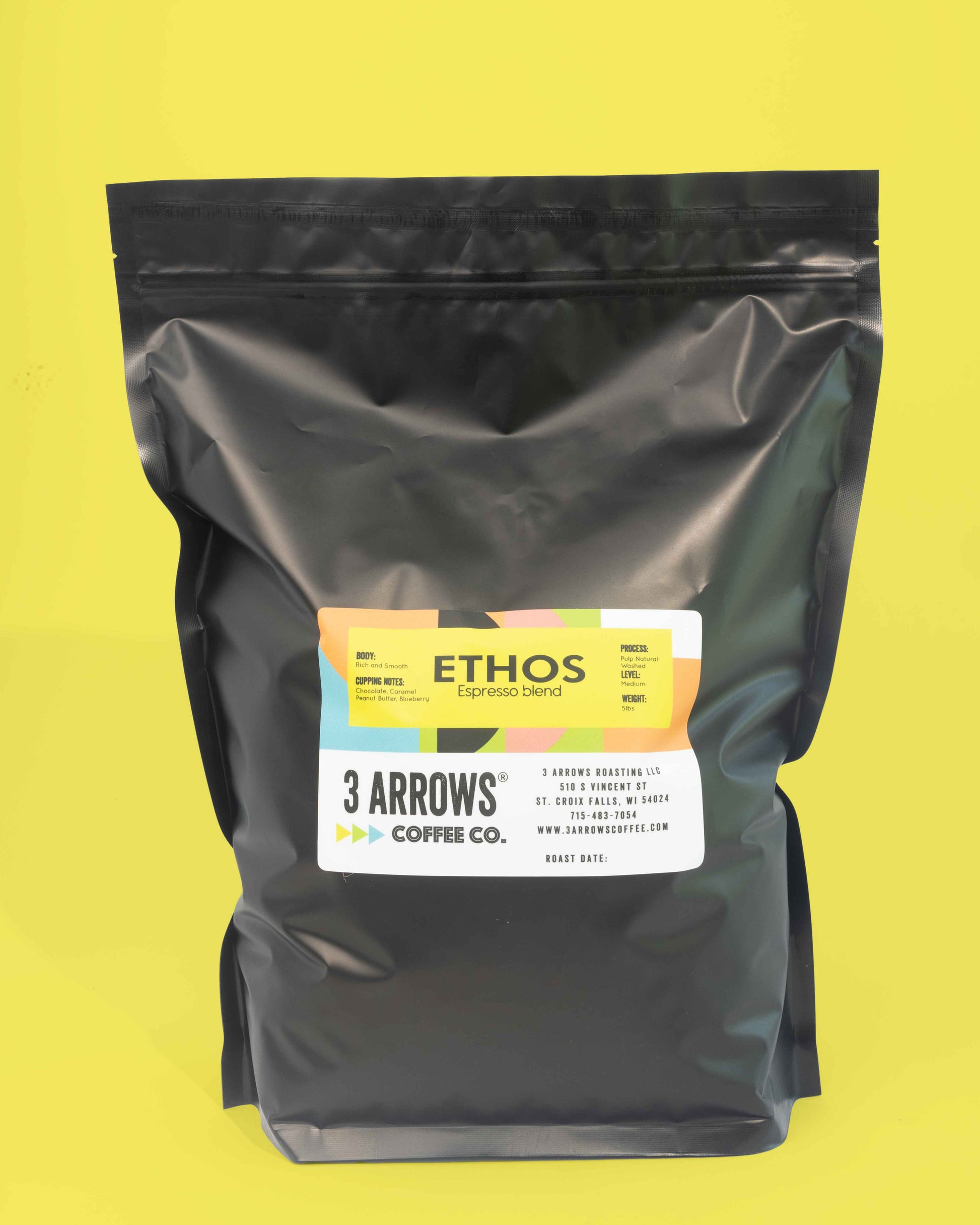 Ethos coffee blend 5lb — Colombia & Brazil, whole bean, wholesale from 3 Arrows Coffee
